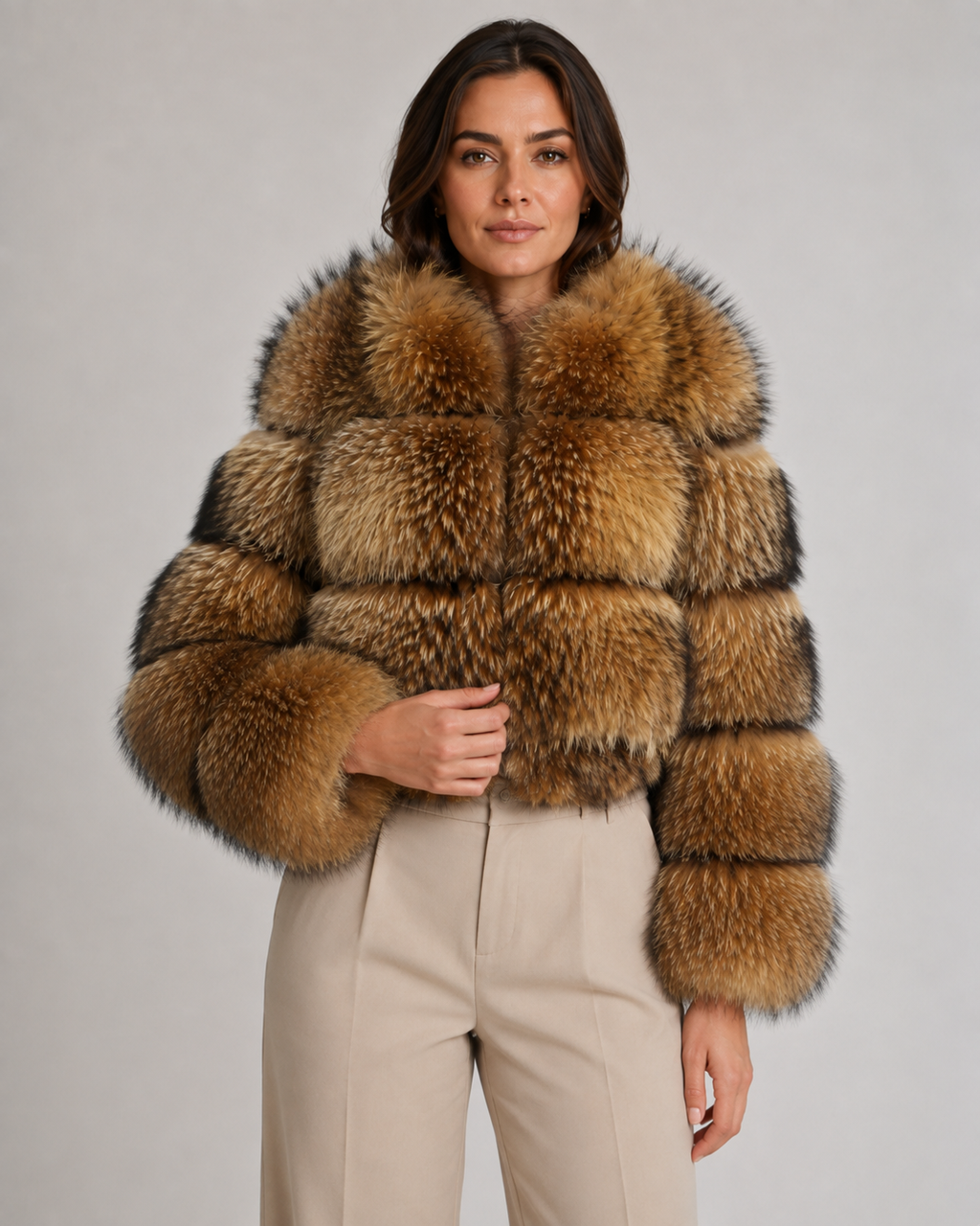 Kacob | Women's Tiered Faux Fur Cropped Jacket