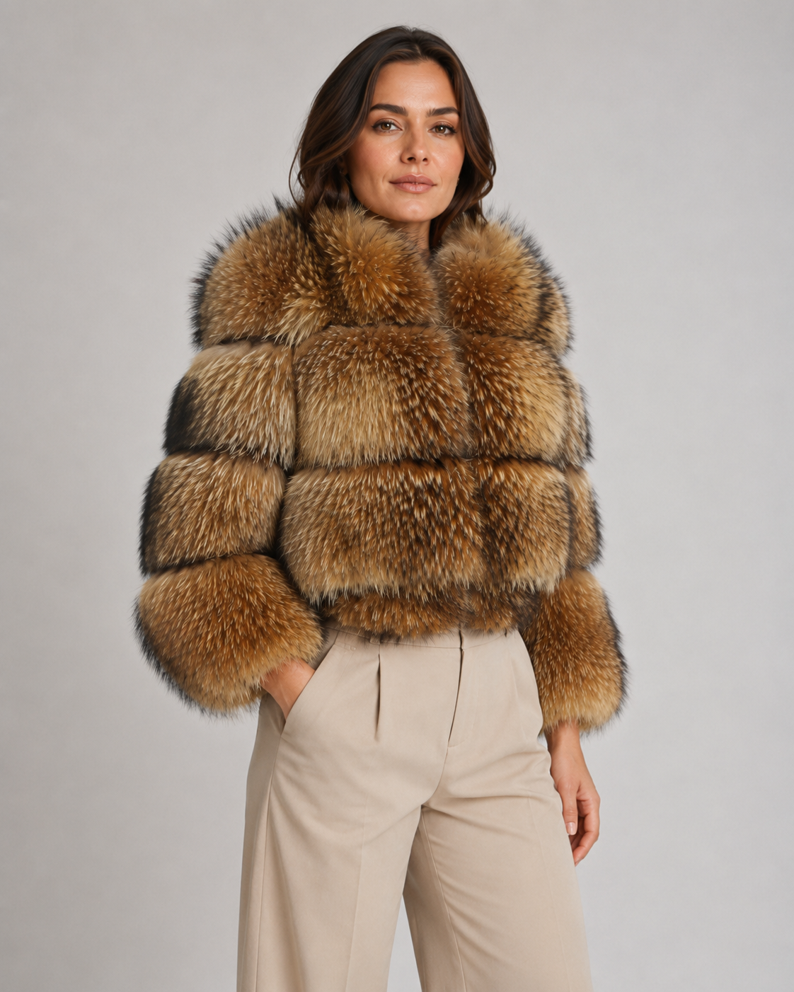 Kacob | Women's Tiered Faux Fur Cropped Jacket