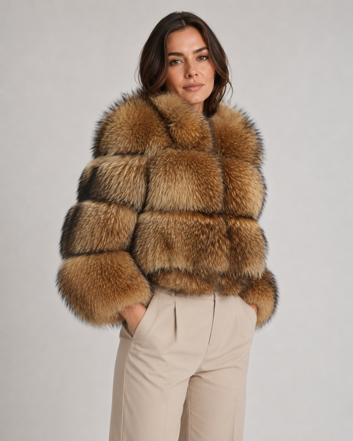 Kacob | Women's Tiered Faux Fur Cropped Jacket