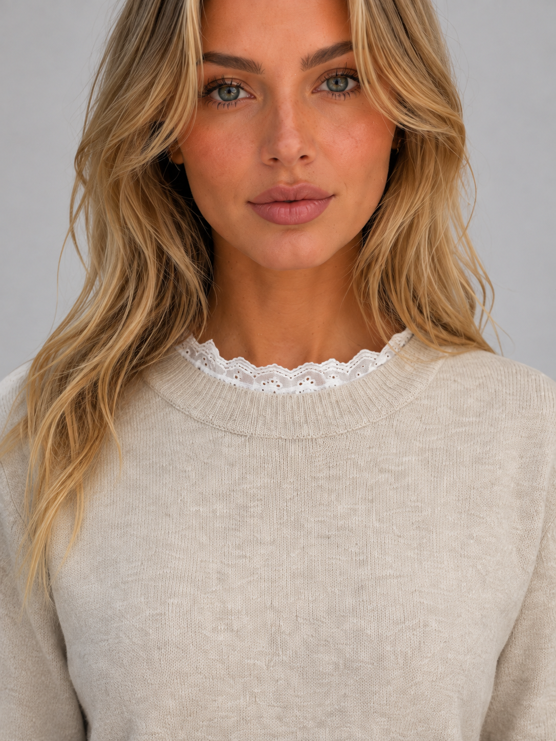 Kacob | Women's Trim Detail Crew Neck Knitted Jumper