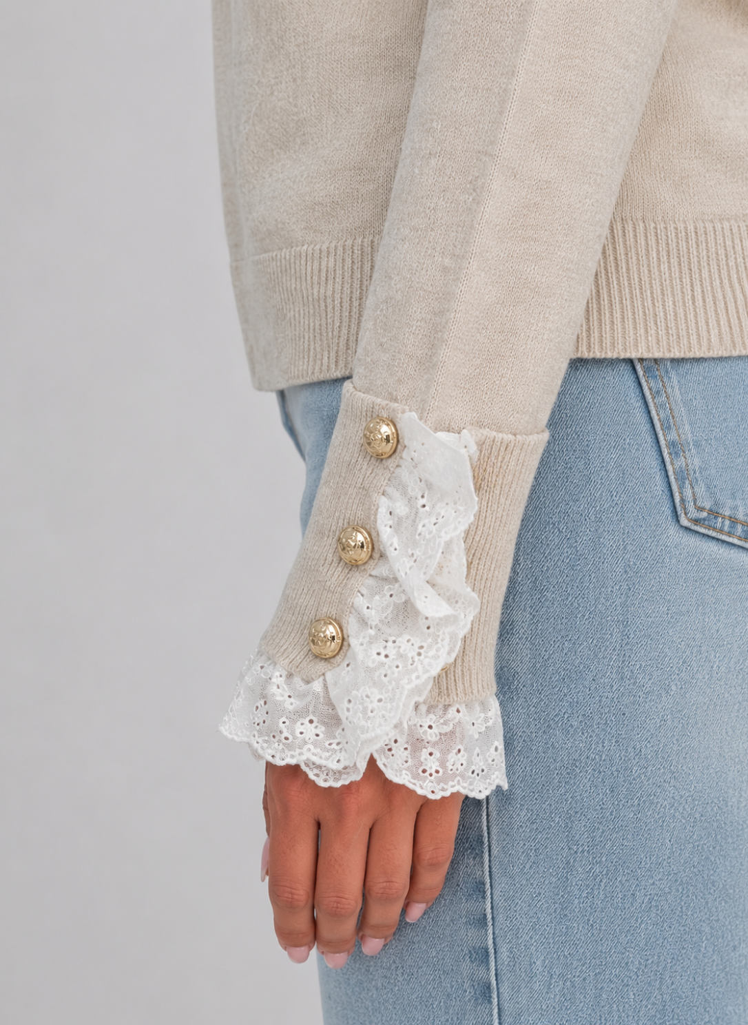 Kacob | Women's Trim Detail Crew Neck Knitted Jumper