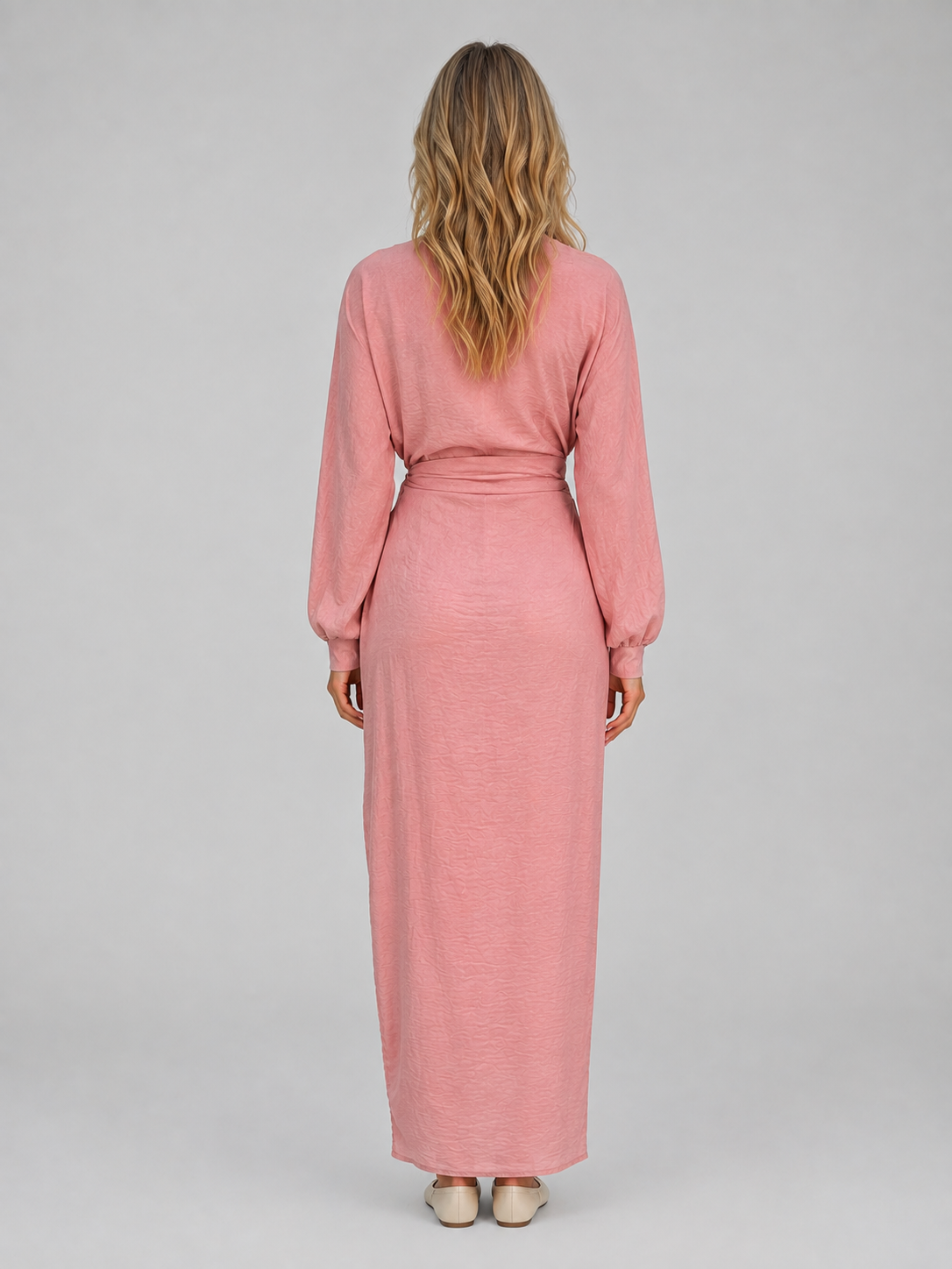 Kacob | Women's V-Neck Ruched Long Sleeve Wrap Maxi Dress