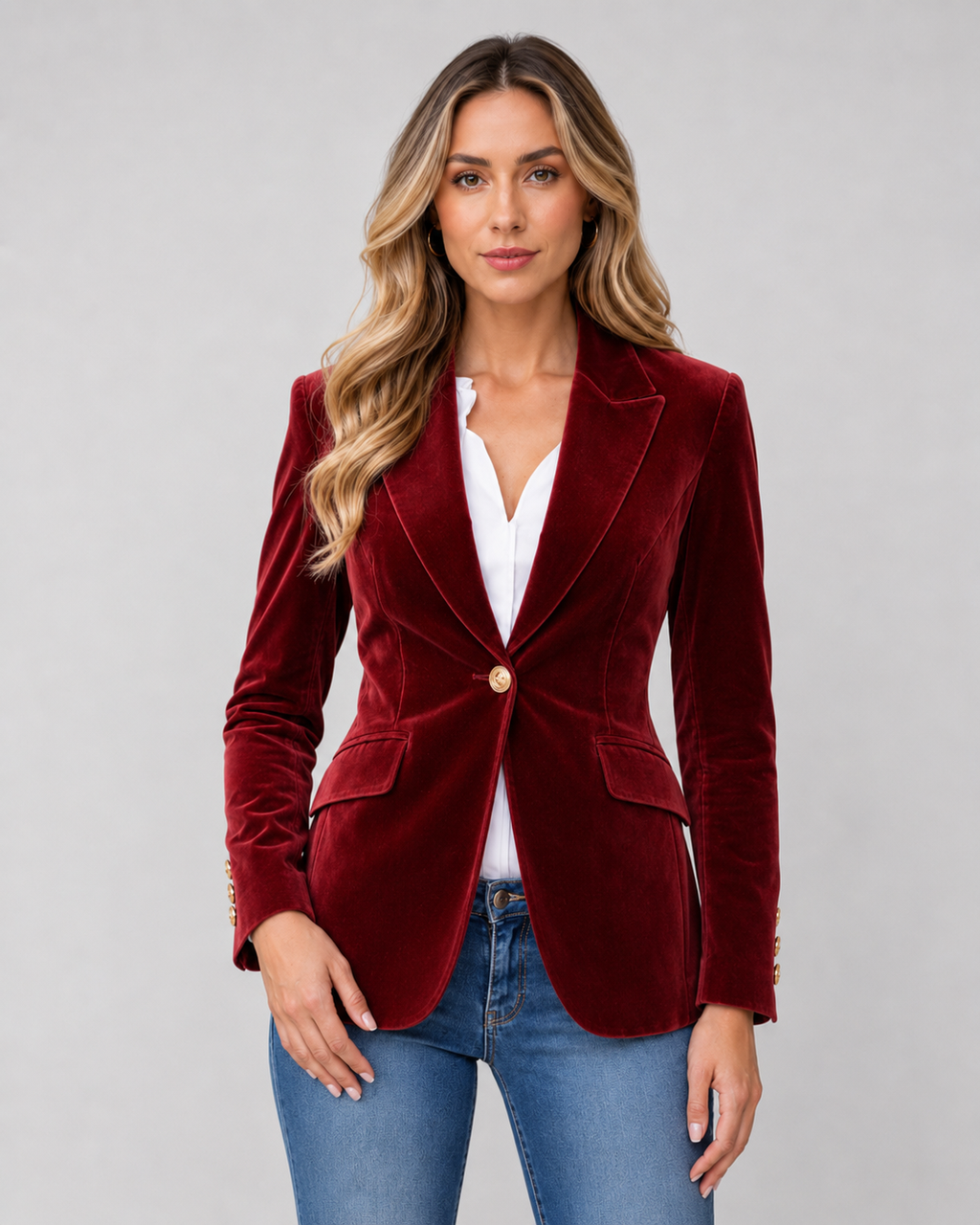 Kacob | Women's Velvet Single Button Blazer