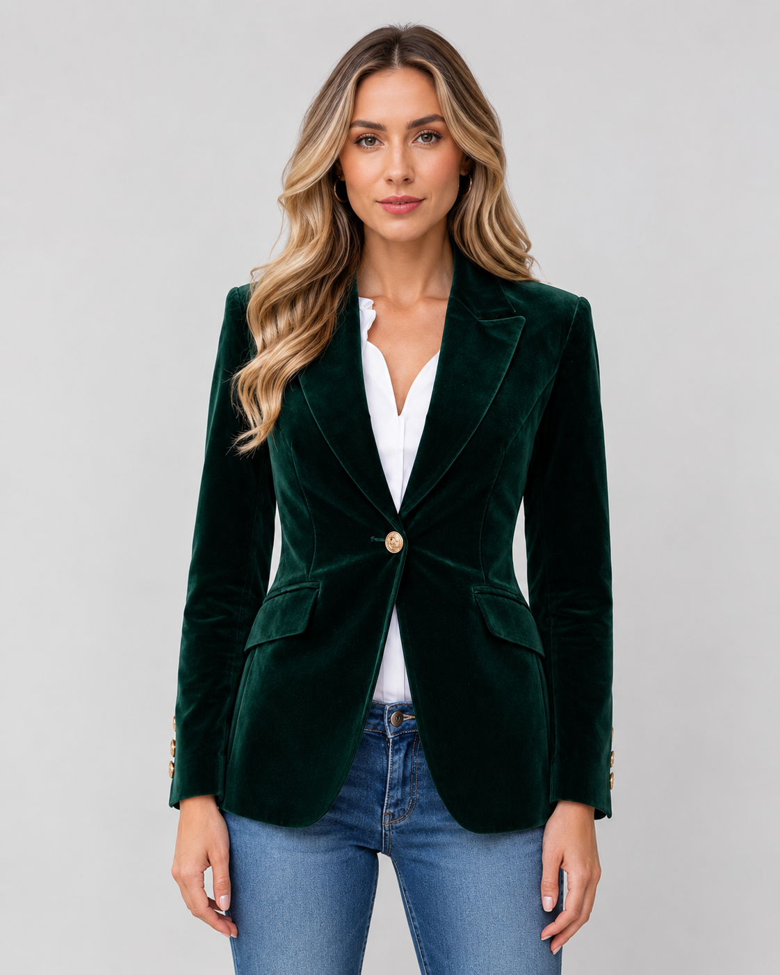Kacob | Women's Velvet Single Button Blazer