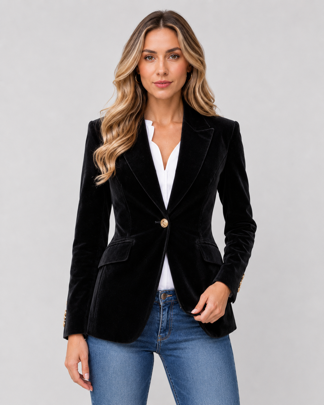 Kacob | Women's Velvet Single Button Blazer