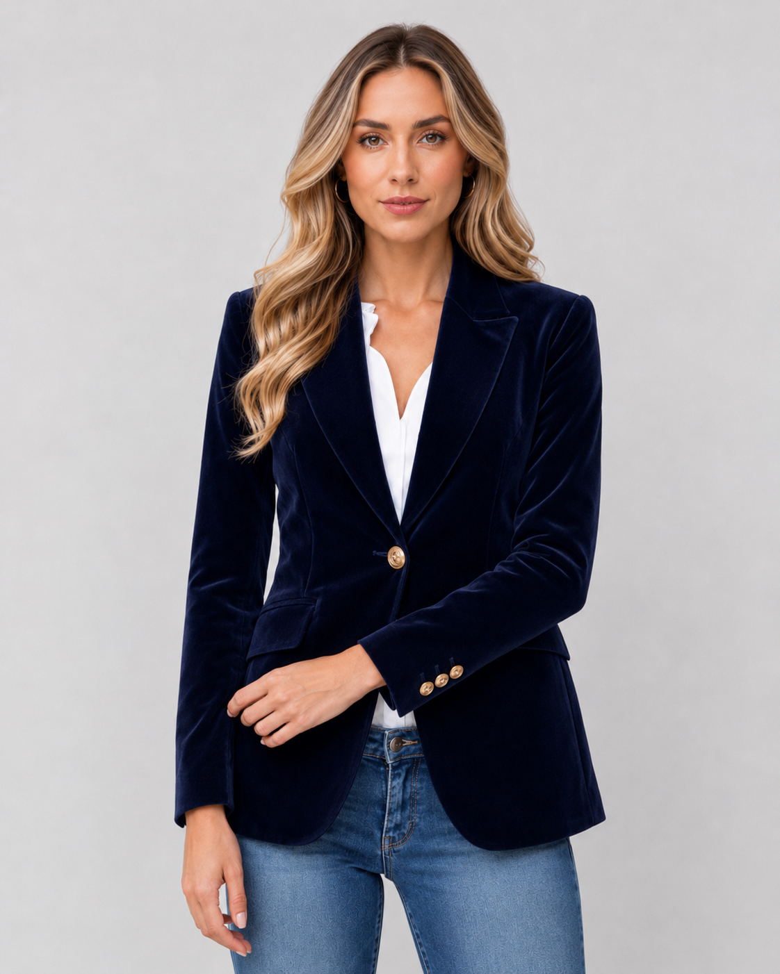 Kacob | Women's Velvet Single Button Blazer