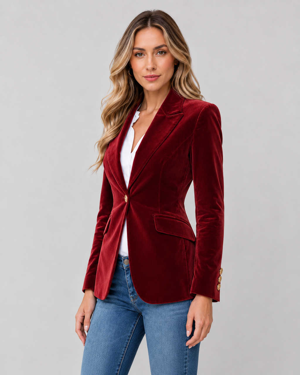 Kacob | Women's Velvet Single Button Blazer