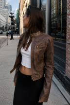 Kacob | Women's Vintage Wash Biker Jacket