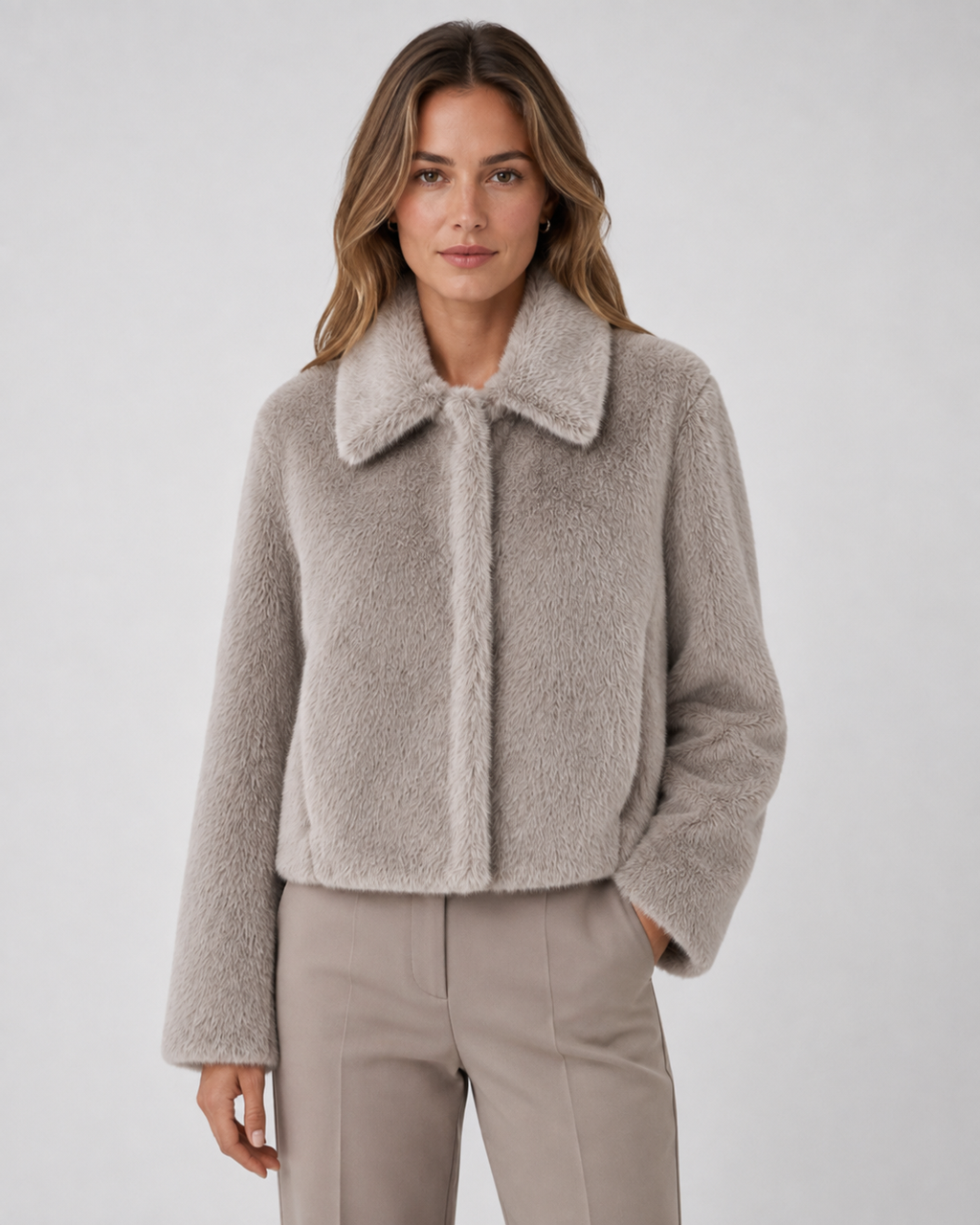 Kacob | Women's Wide Collar Faux Fur Jacket