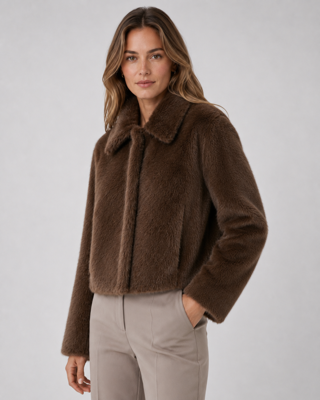 Kacob | Women's Wide Collar Faux Fur Jacket