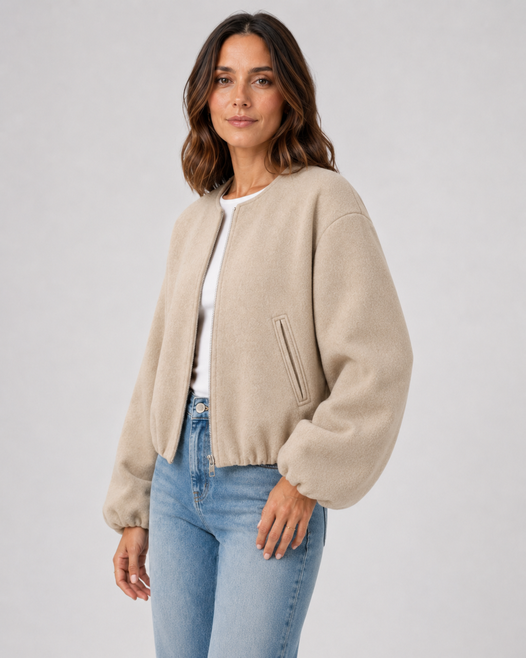 Kacob | Women's Wool-Blend Cropped Bomber Jacket