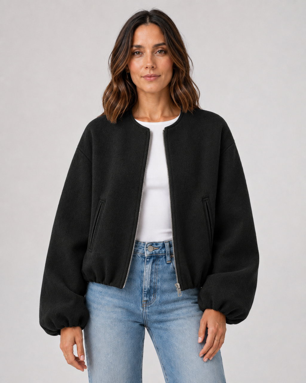 Kacob | Women's Wool-Blend Cropped Bomber Jacket