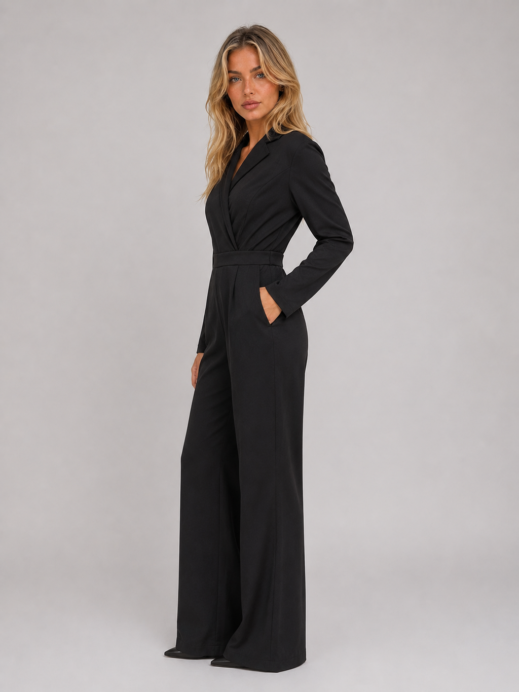 Kacob | Women's Wrap Front Belted Wide Leg Jumpsuit