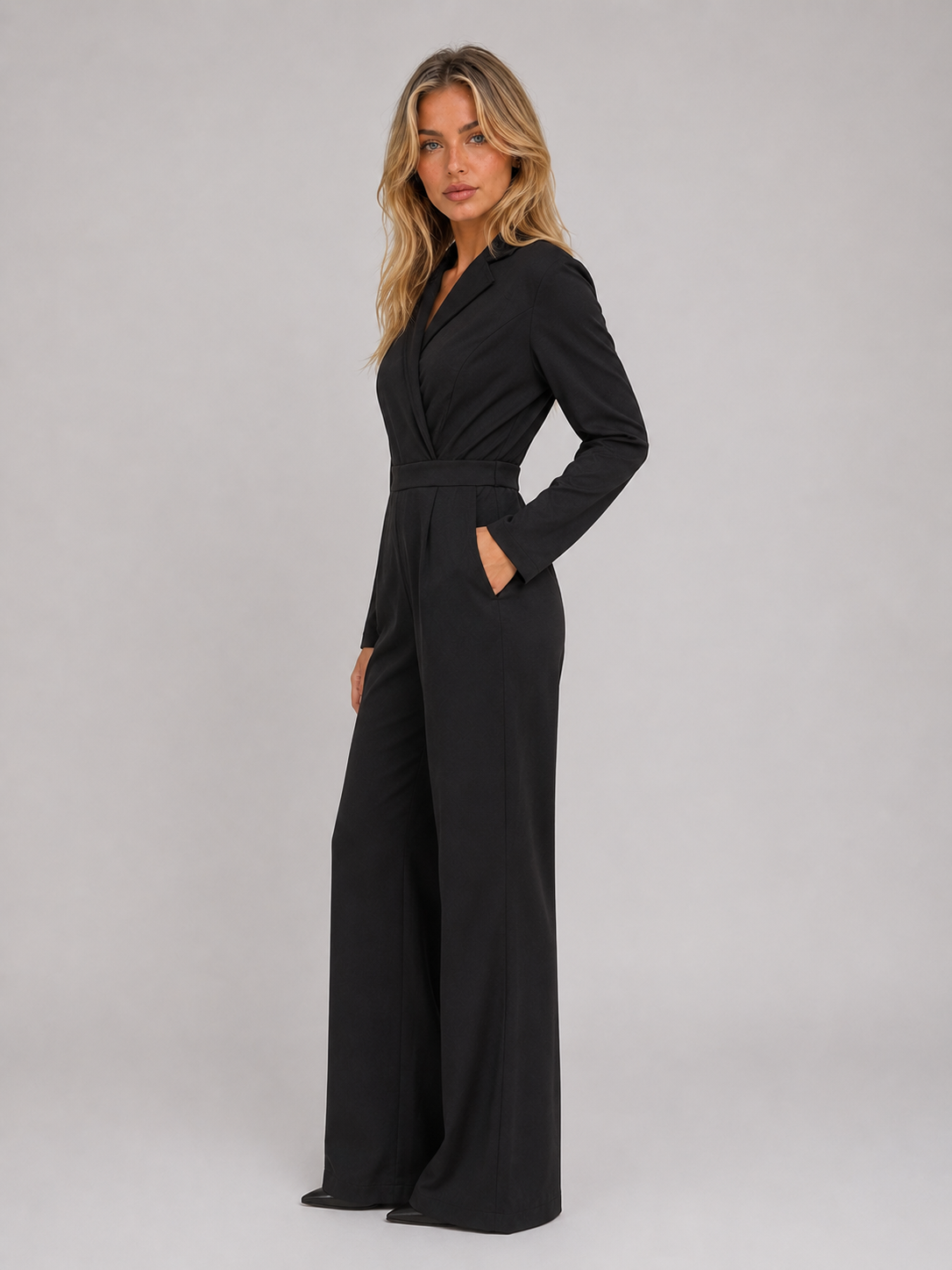 Kacob | Women's Wrap Front Belted Wide Leg Jumpsuit