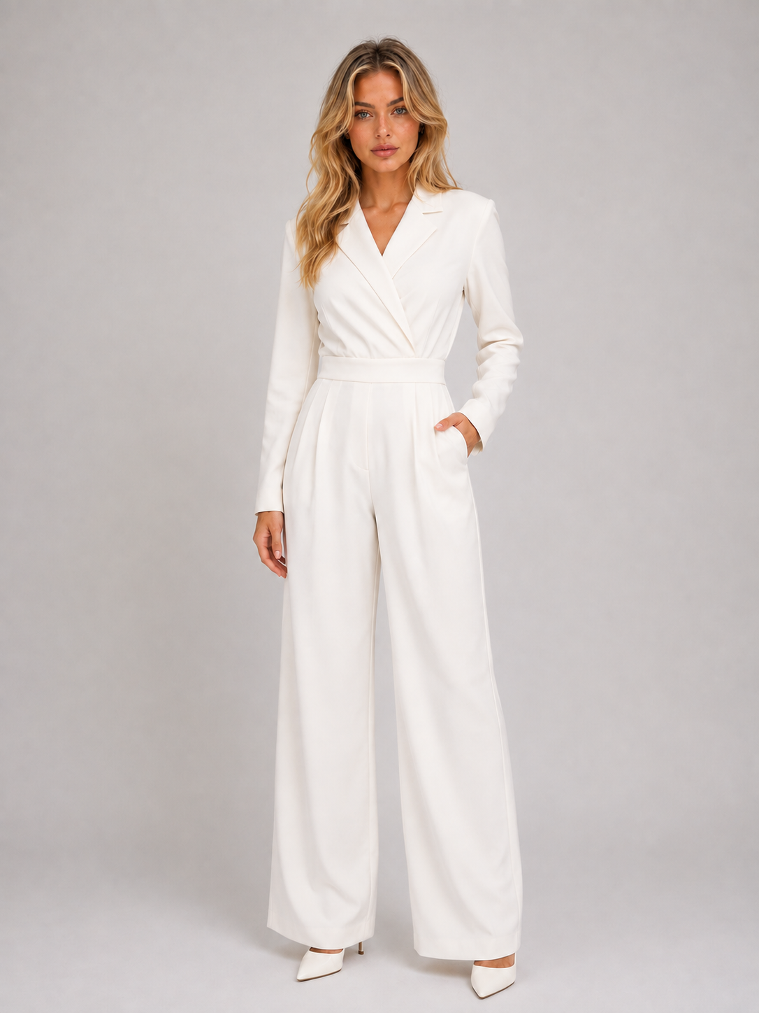 Kacob | Women's Wrap Front Belted Wide Leg Jumpsuit