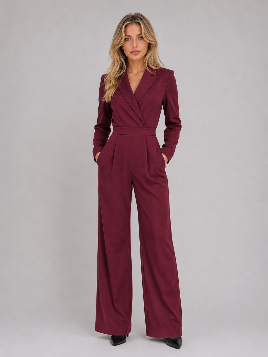 Kacob | Women's Wrap Front Belted Wide Leg Jumpsuit