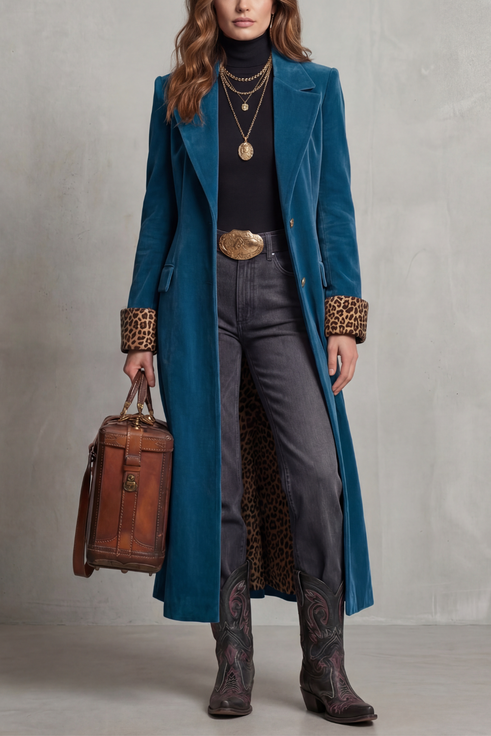 Kacob | Leopard Print Velvet Longline Coat