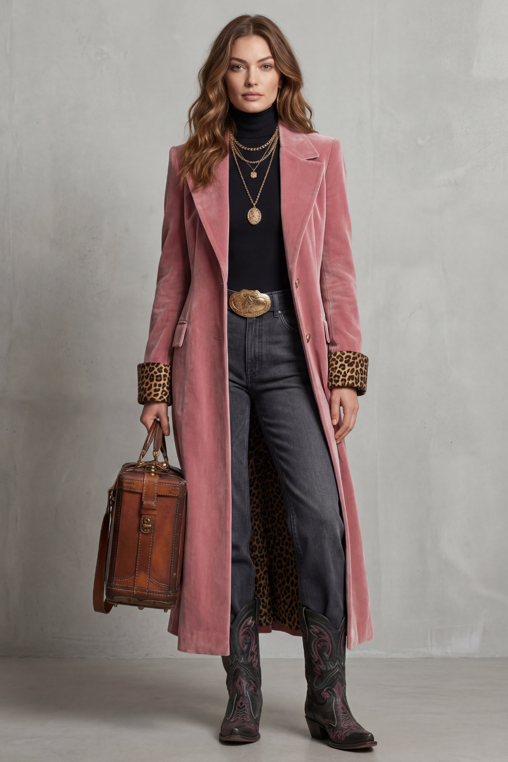 Kacob | Leopard Print Velvet Longline Coat