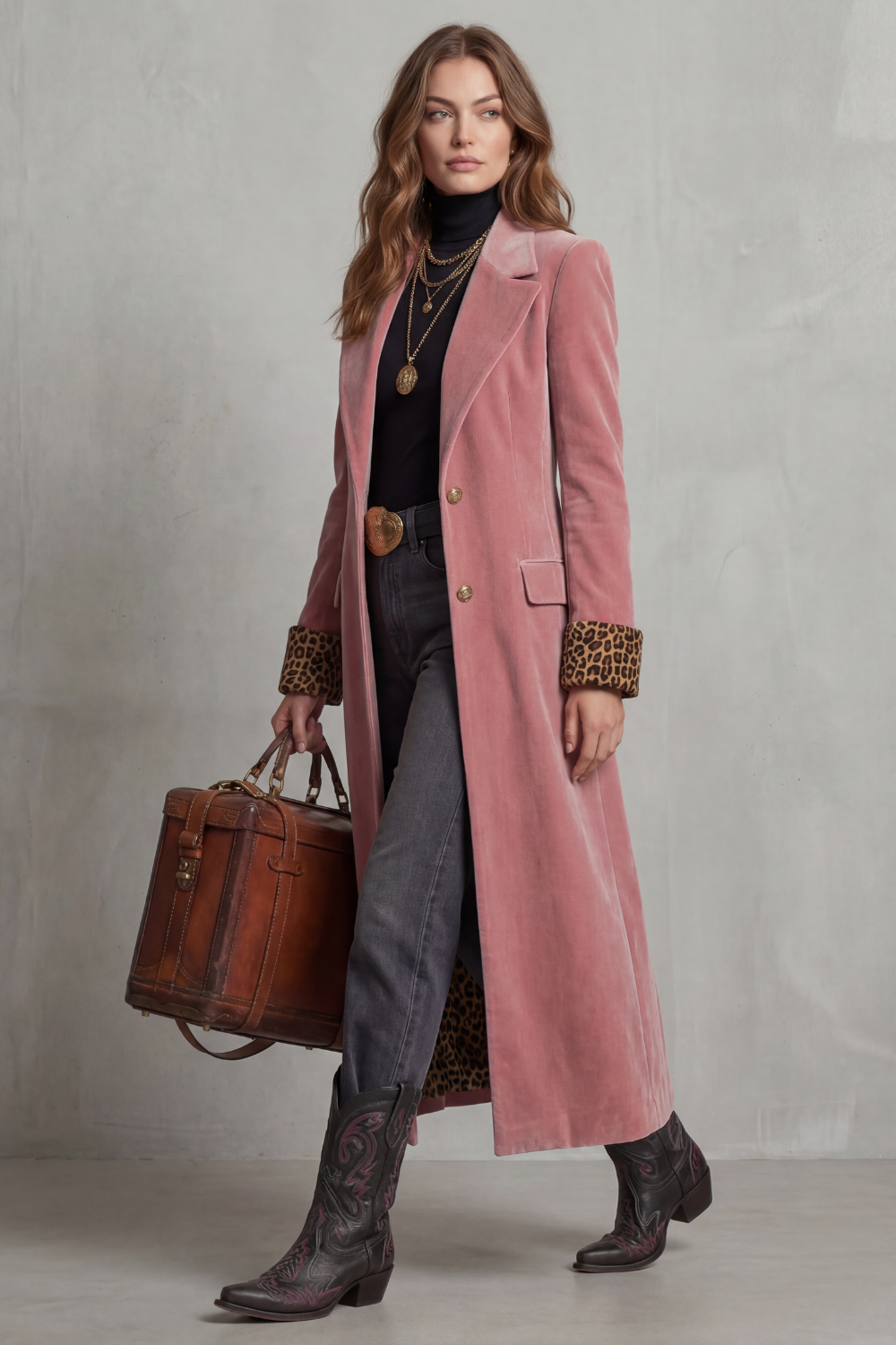 Kacob | Leopard Print Velvet Longline Coat