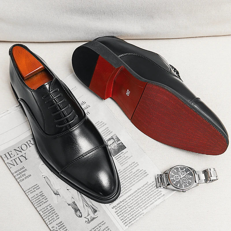 Luca Giordano Leather Oxford Shoes Italian Red Sole