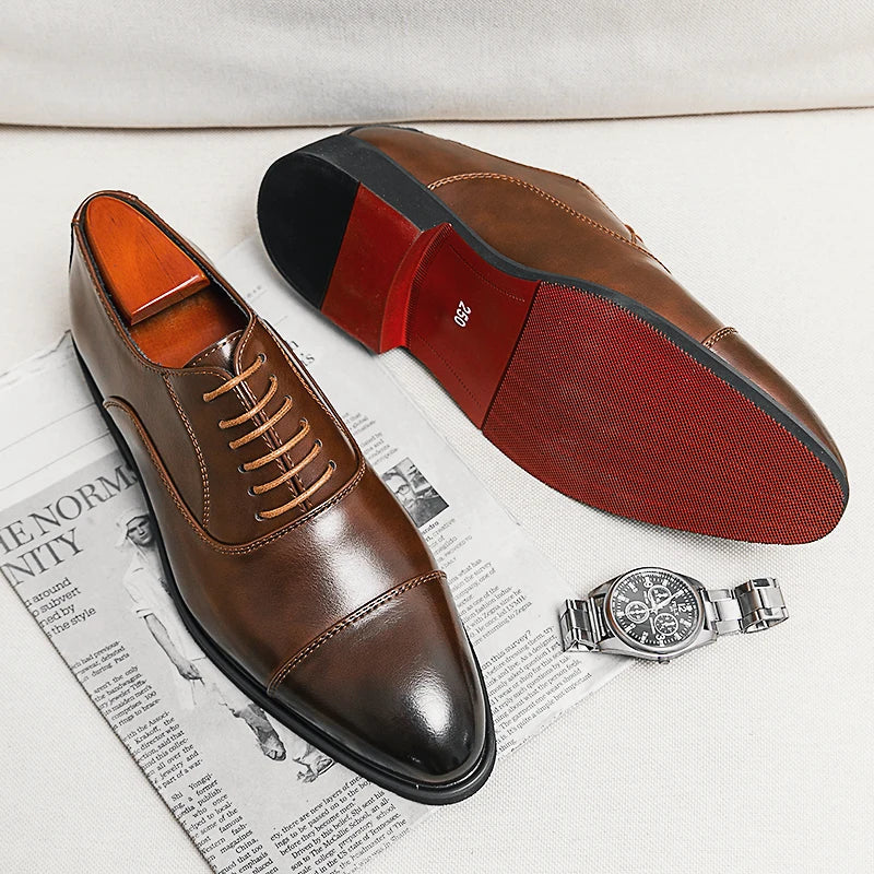 Luca Giordano Leather Oxford Shoes Italian Red Sole
