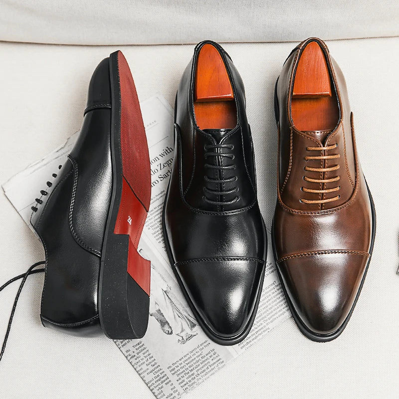 Luca Giordano Leather Oxford Shoes Italian Red Sole
