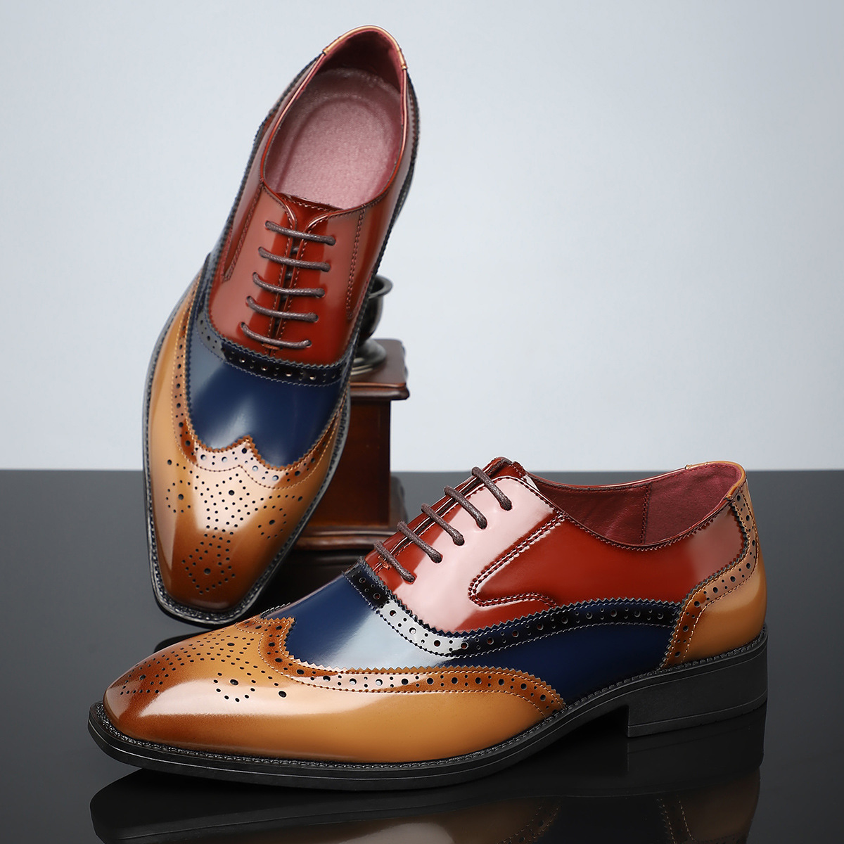 Men’s Dress Shoes – High-Shine Patent Leather, Classic Wingtip Brogue