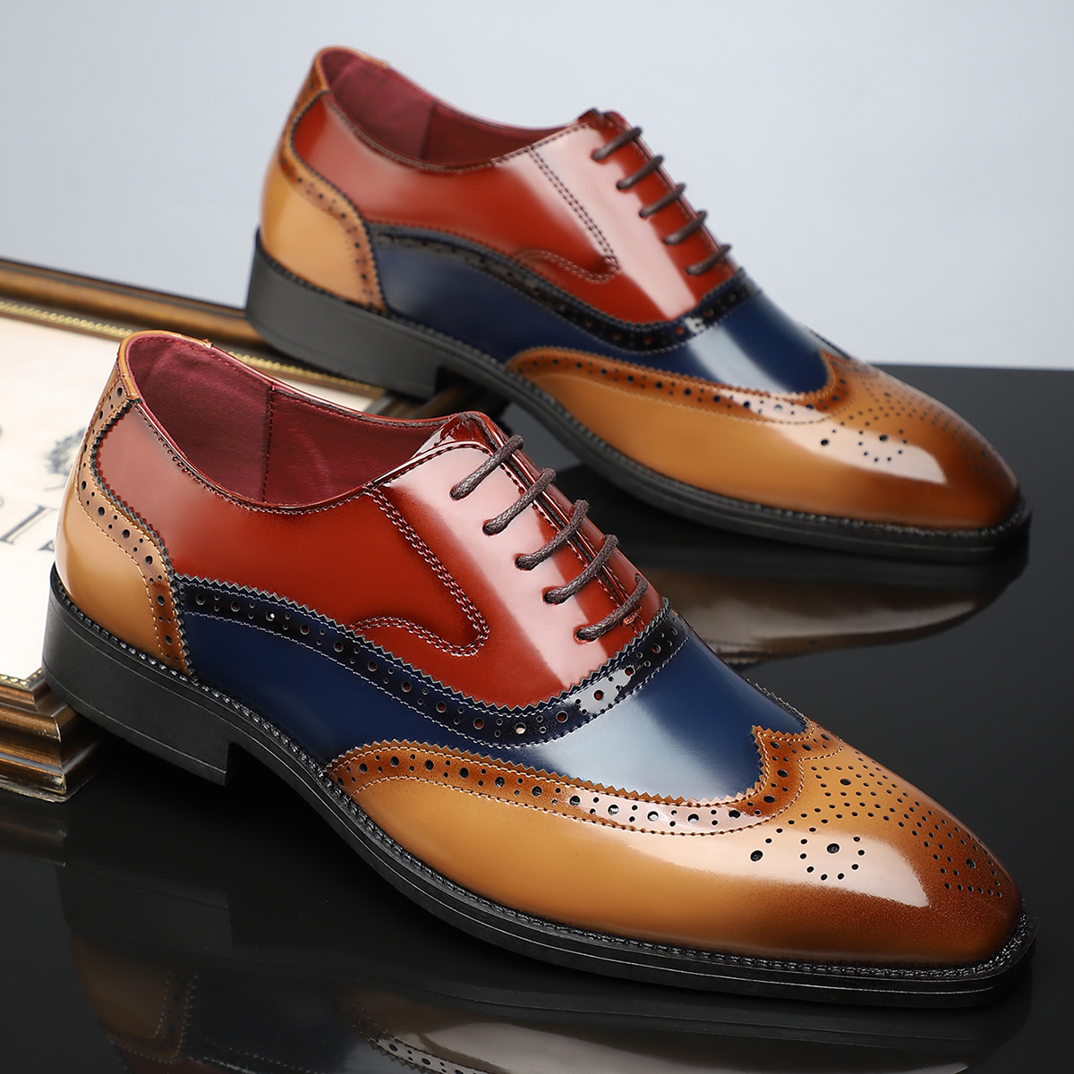 Men’s Dress Shoes – High-Shine Patent Leather, Classic Wingtip Brogue