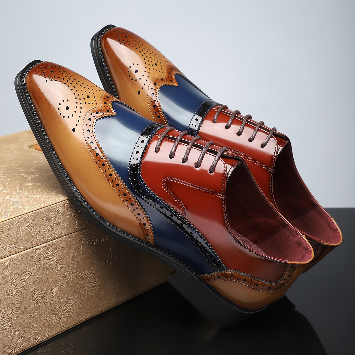 Men’s Dress Shoes – High-Shine Patent Leather, Classic Wingtip Brogue