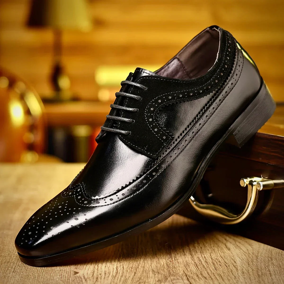 Men's Classic Black Leather Formal Dress Shoes