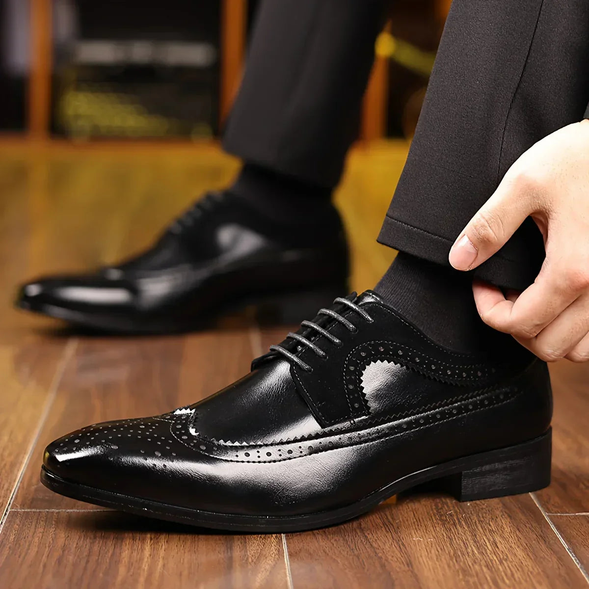 Men's Classic Black Leather Formal Dress Shoes