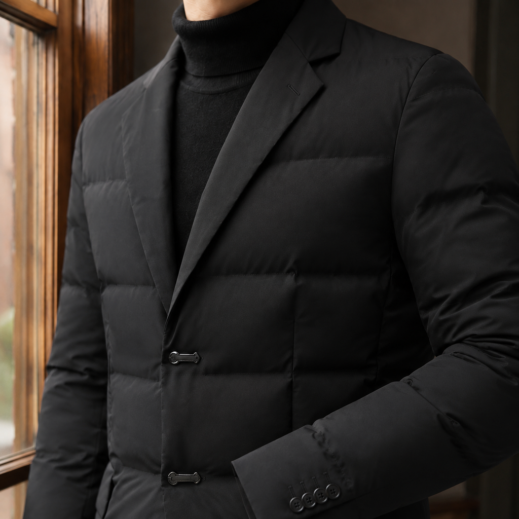 Men's Black Quilted Puffer Blazer – Notch Lapel Longline Blazer Jacket