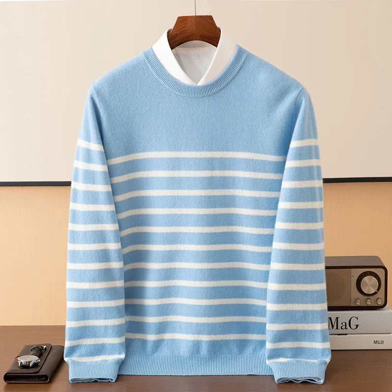 Men's Breton Striped Knitted Jumper – Crew Neck Stripe Knit