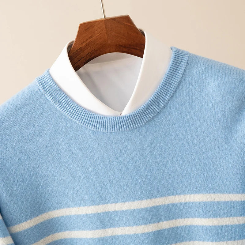 Men's Breton Striped Knitted Jumper – Crew Neck Stripe Knit
