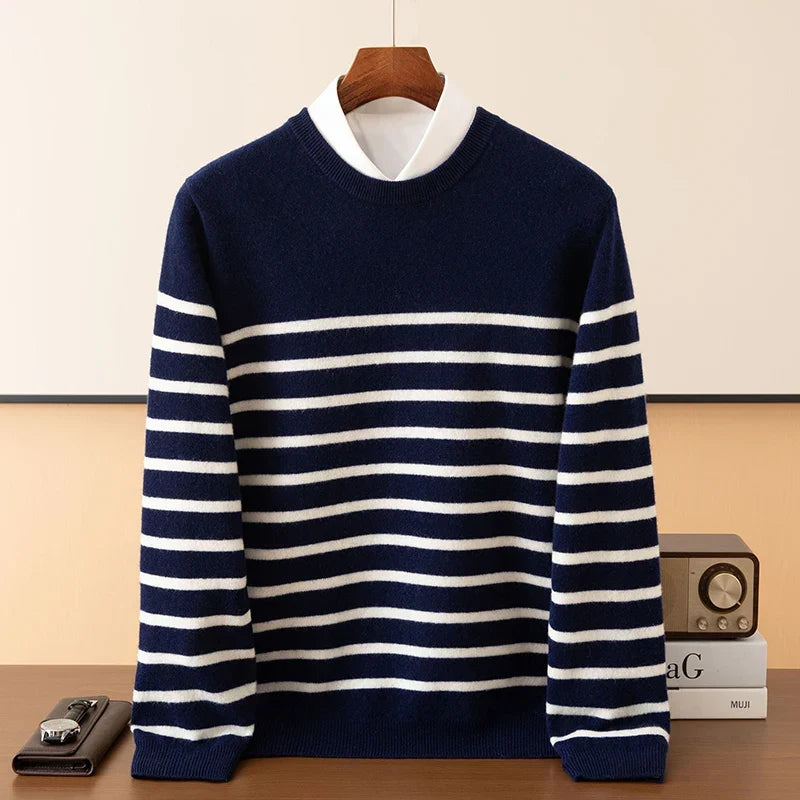 Men's Breton Striped Knitted Jumper – Crew Neck Stripe Knit