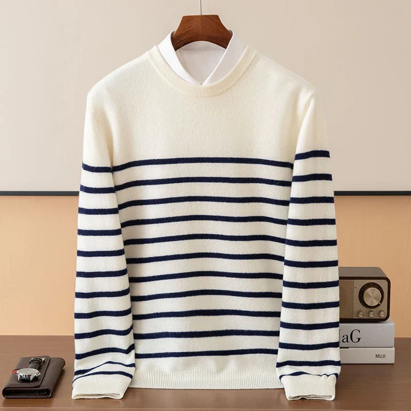 Men's Breton Striped Knitted Jumper – Crew Neck Stripe Knit