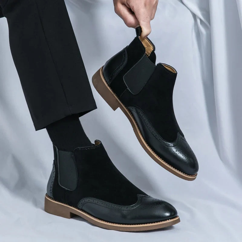 Kacob | Men's Brogue Chelsea Boots – Two Tone Wingtip Slip On Boots