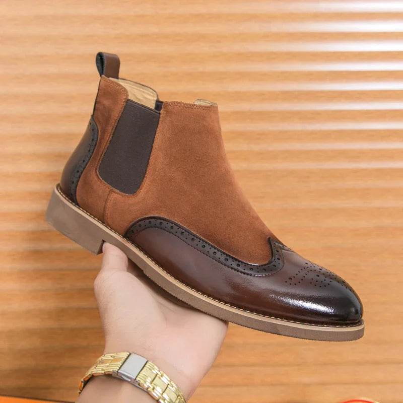 Kacob | Men's Brogue Chelsea Boots – Two Tone Wingtip Slip On Boots