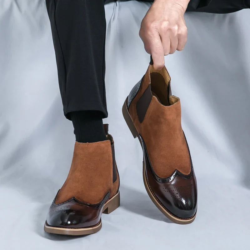 Kacob | Men's Brogue Chelsea Boots – Two Tone Wingtip Slip On Boots