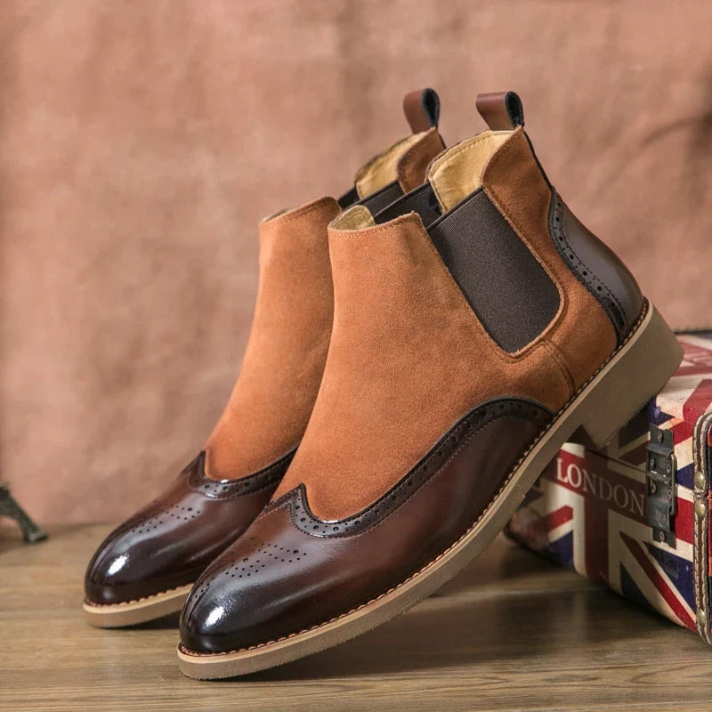 Kacob | Men's Brogue Chelsea Boots – Two Tone Wingtip Slip On Boots