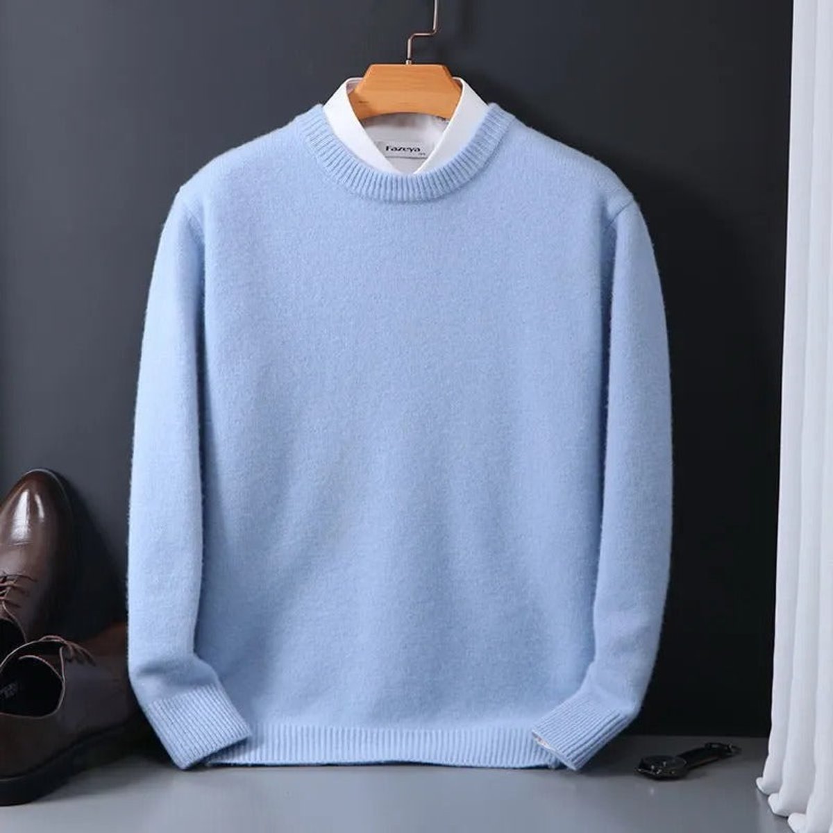 Kacob | Men's Brushed Crew Neck Knitted Jumper – Textured Pullover Jumper