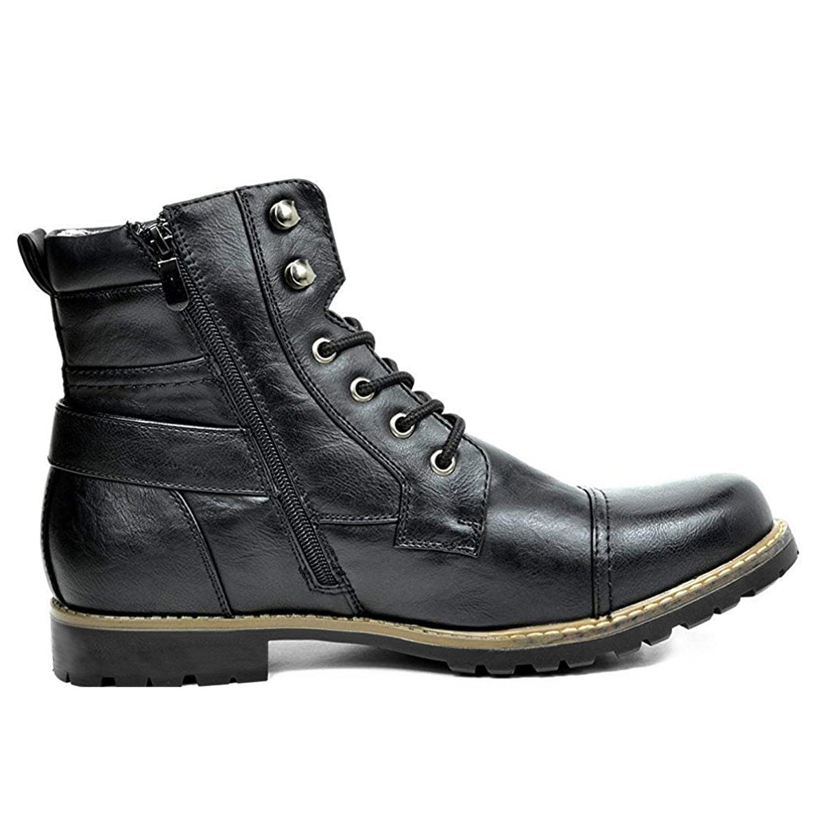Kacob | Men's Buckle Lace Up Boots – Side Zip Cap Toe Ankle Boots
