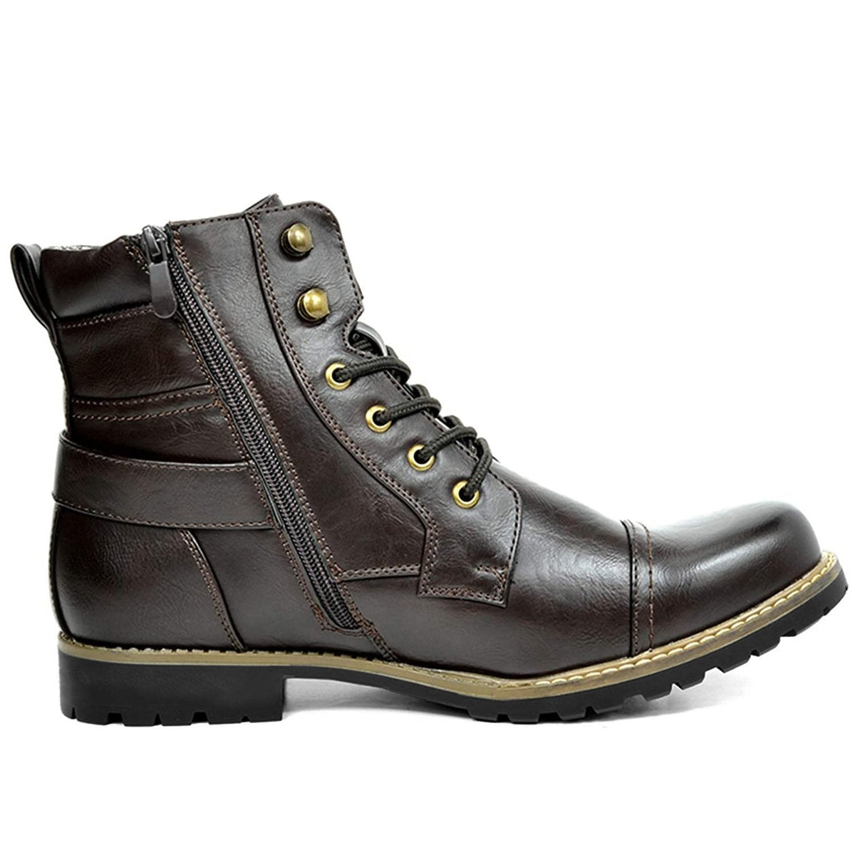 Kacob | Men's Buckle Lace Up Boots – Side Zip Cap Toe Ankle Boots