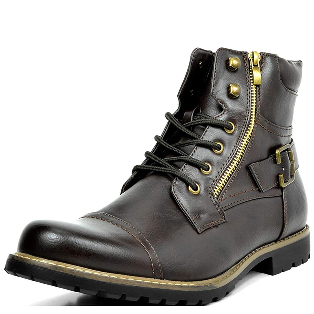 Kacob | Men's Buckle Lace Up Boots – Side Zip Cap Toe Ankle Boots