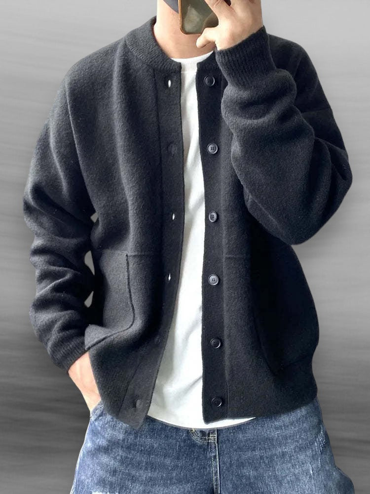 Kacob | Men's Button Cardigan – Crew Neck Knit Cardigan with Pockets