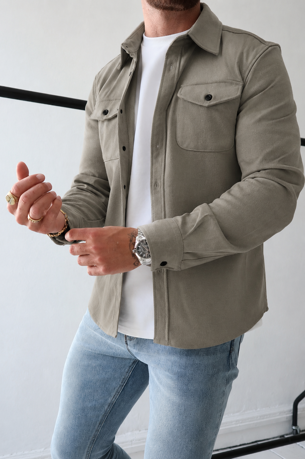 Kacob | Men's Button Up Overshirt Jacket – Long Sleeve Shacket With Chest Pockets