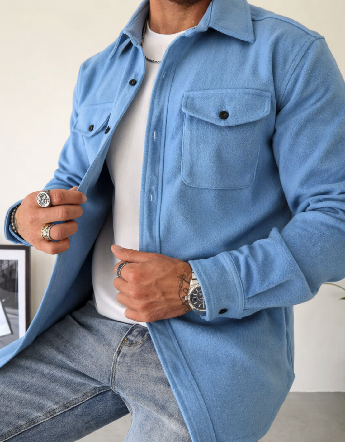 Kacob | Men's Button Up Overshirt Jacket – Long Sleeve Shacket With Chest Pockets