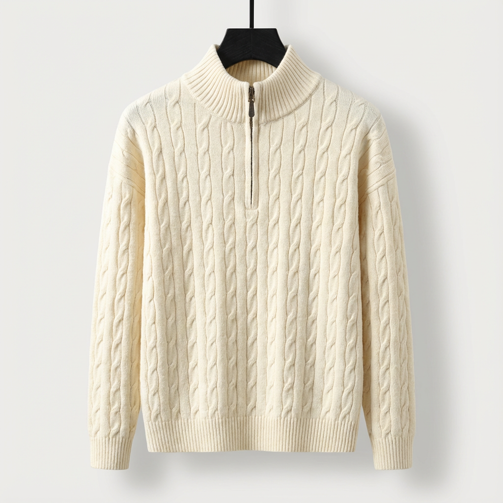 Men's Cable Knit Half Zip Jumper – Funnel Neck Knit