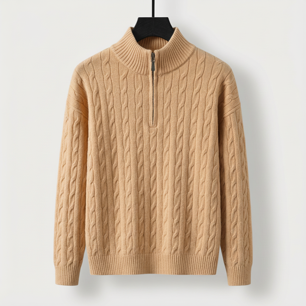 Men's Cable Knit Half Zip Jumper – Funnel Neck Knit