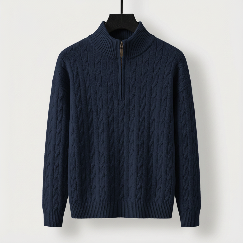 Men's Cable Knit Half Zip Jumper – Funnel Neck Knit